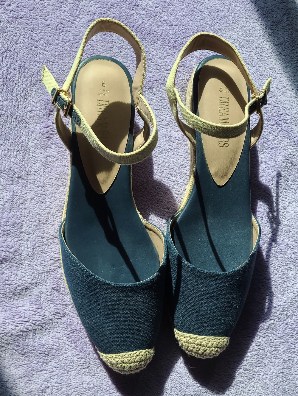Dream Pairs Navy and Cream Espadrille Slingback Wedges